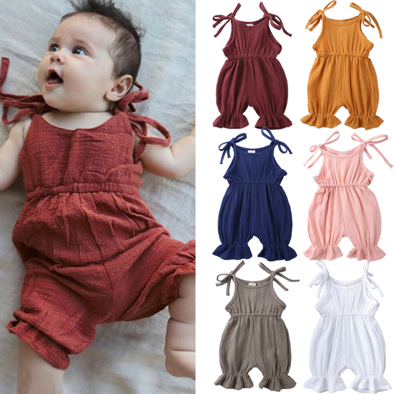 Baby Summer Linen Sleeveless Jumpsuit - Yaz kıyafetleri bebek kız giyim yürüyor